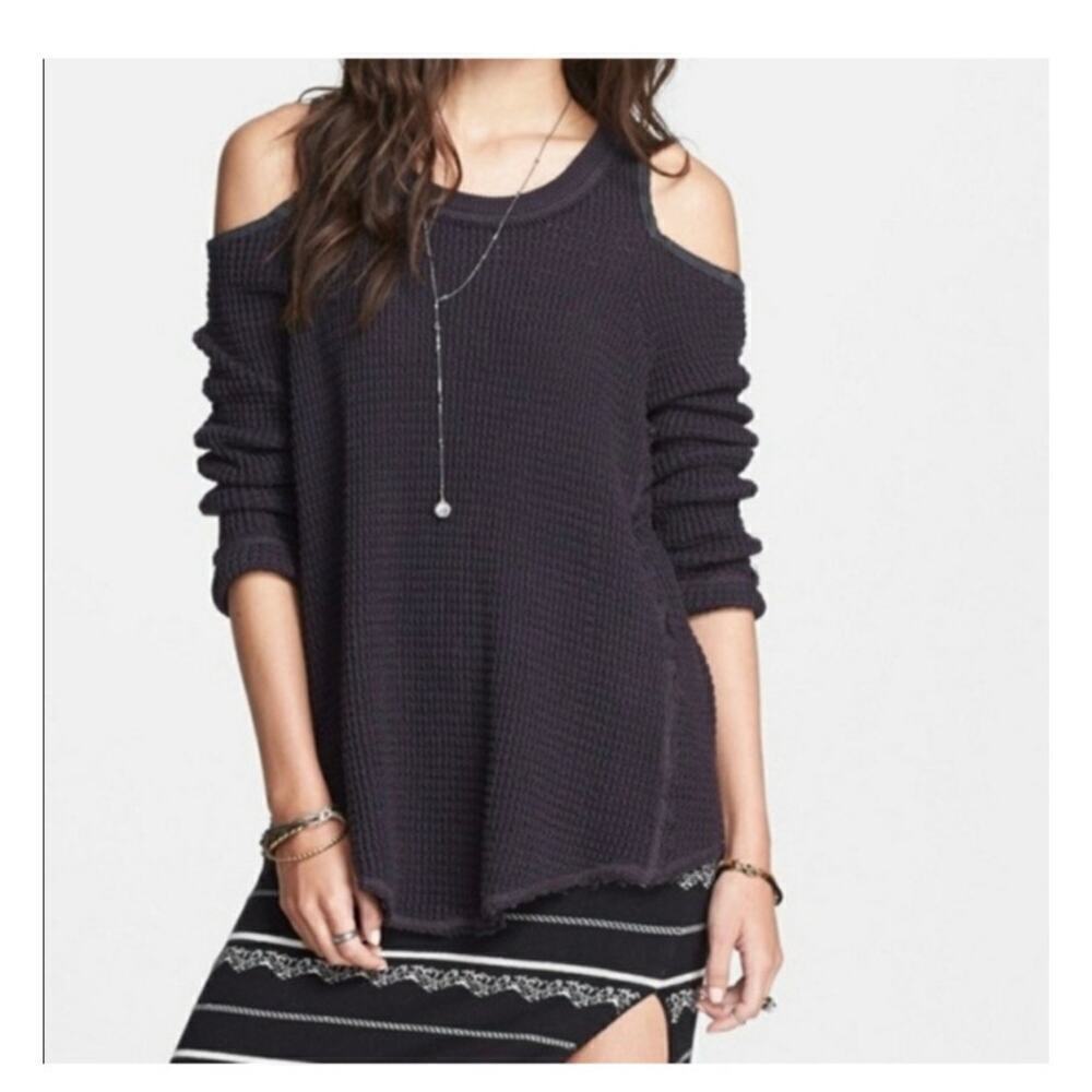 Free People Sunset Black Cold Shoulder Sweater Size Small